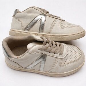Off-White Leather Low-Top Sneakers with Metallic Silver Accents